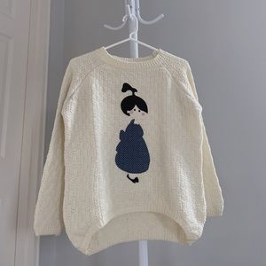 Cute Doll Round Neck Long Sleeve Cable Knit Sweater Pullover Jumper